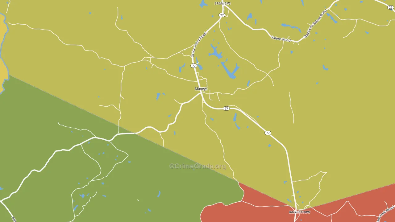 Maxeys, GA Map of Burglary Rates