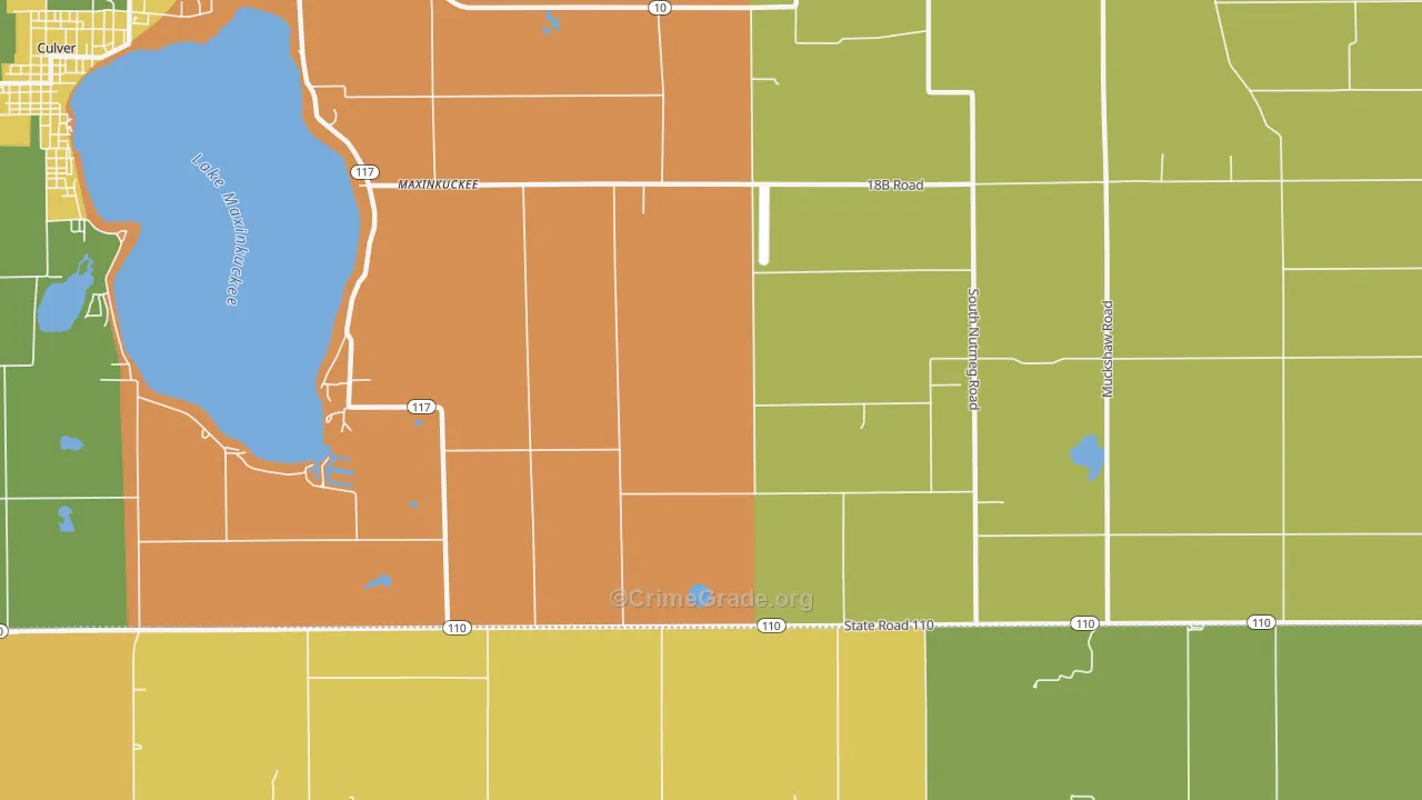 Maxinkuckee, IN Map of Burglary Rates