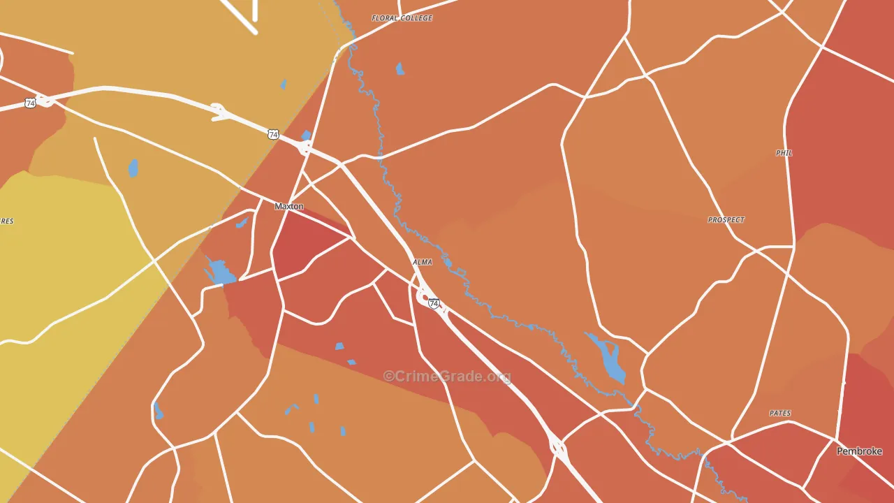 Maxton, NC Map of Burglary Rates