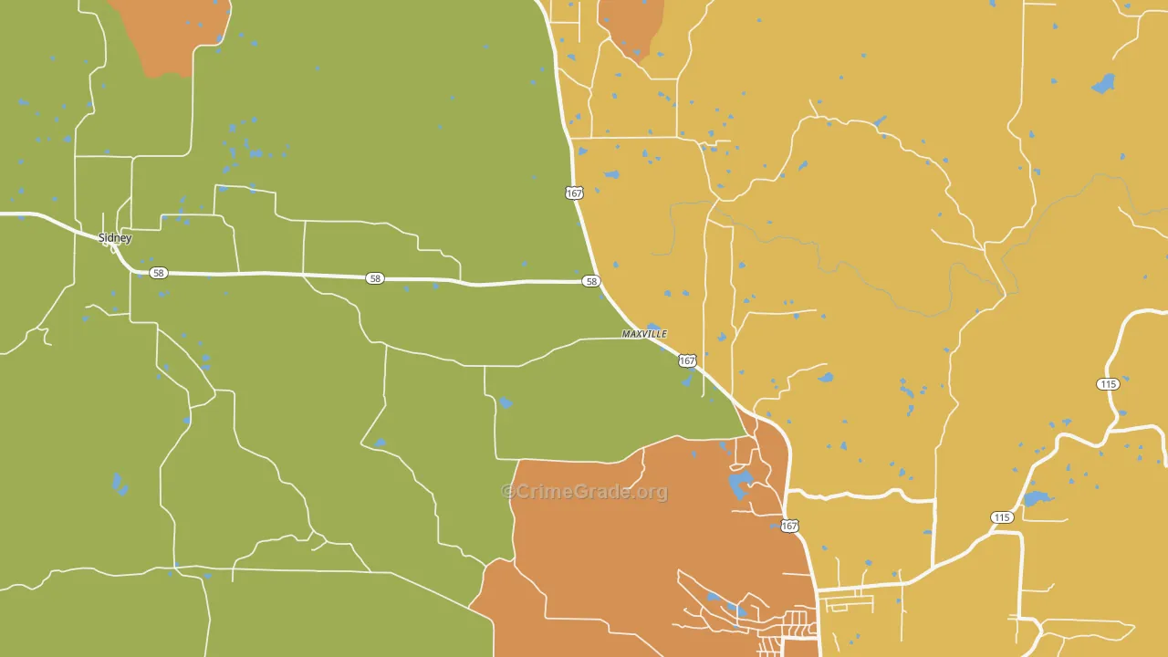 Maxville, AR Map of Burglary Rates