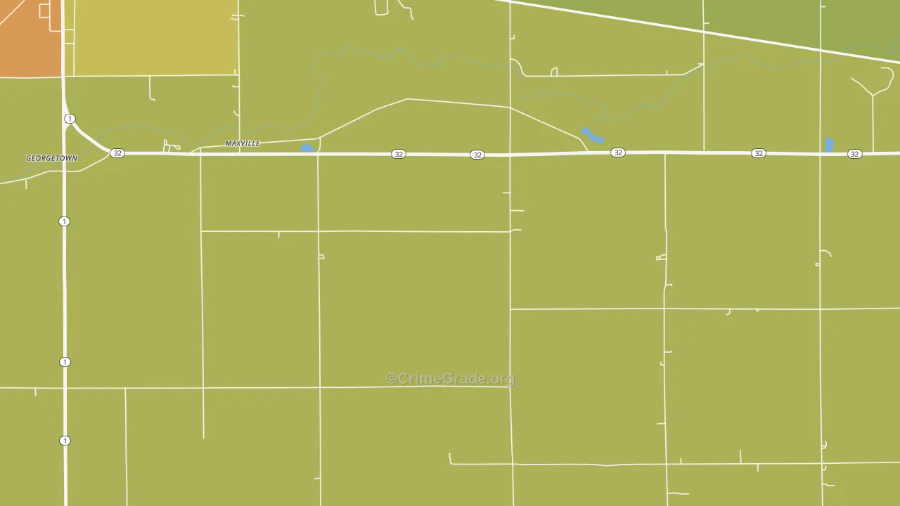 Maxville, IN Map of Burglary Rates