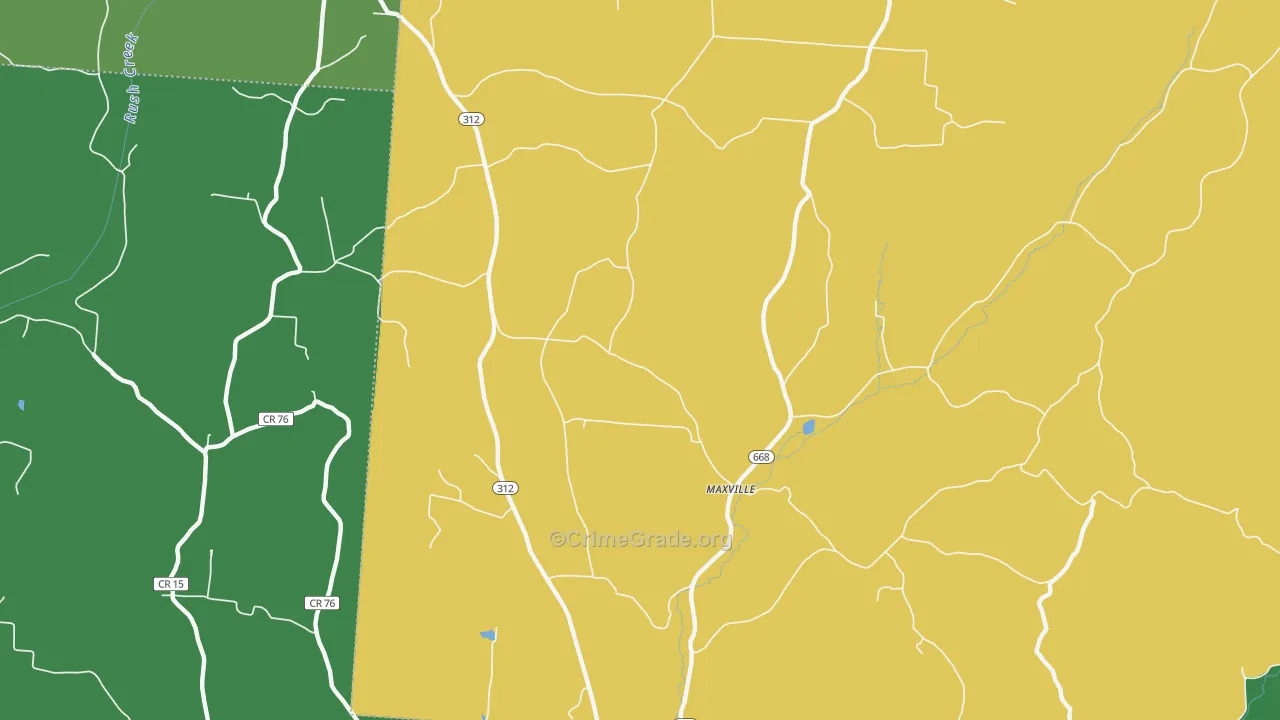 Maxville, OH Map of Burglary Rates
