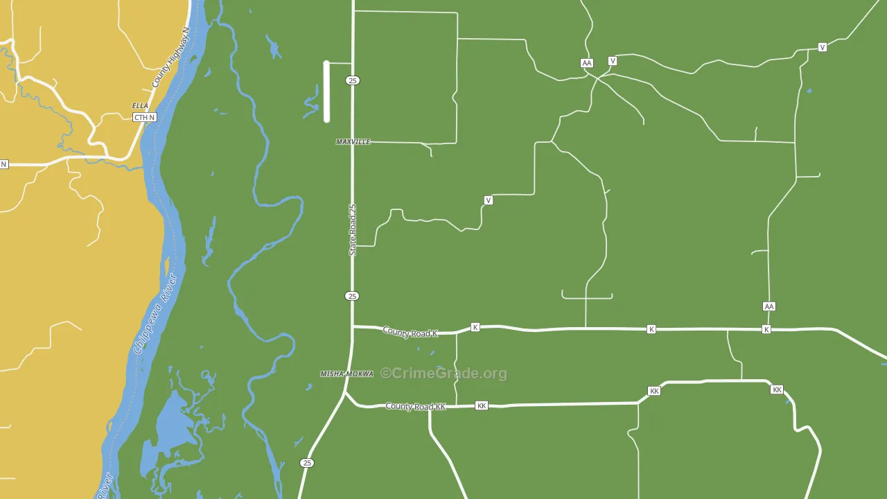 Maxville, WI Map of Burglary Rates