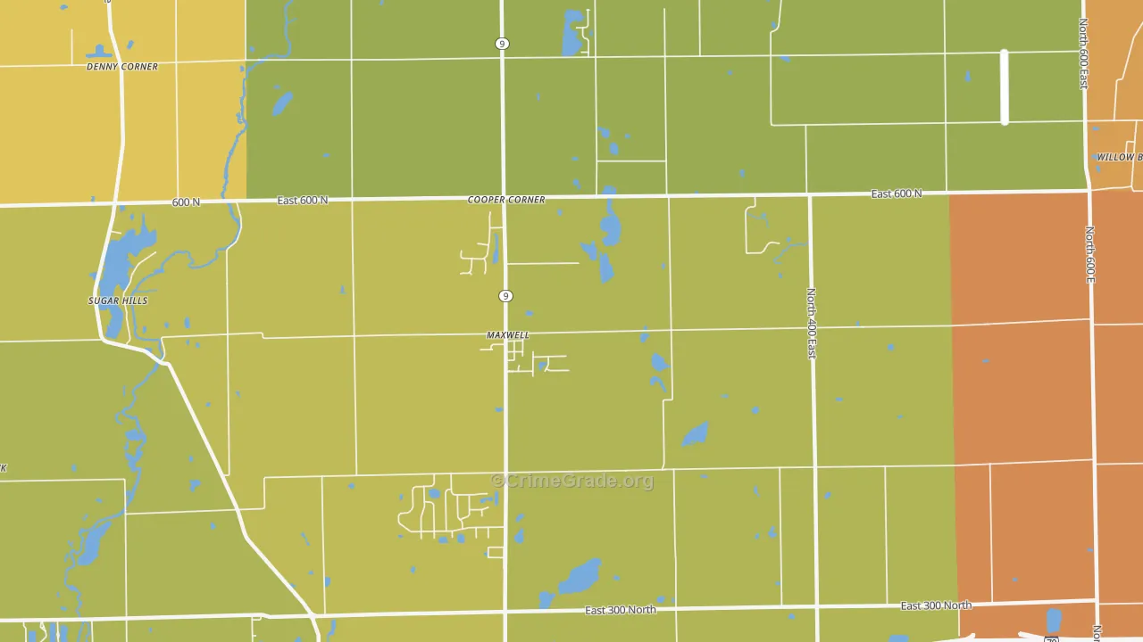 Maxwell, IN Map of Burglary Rates
