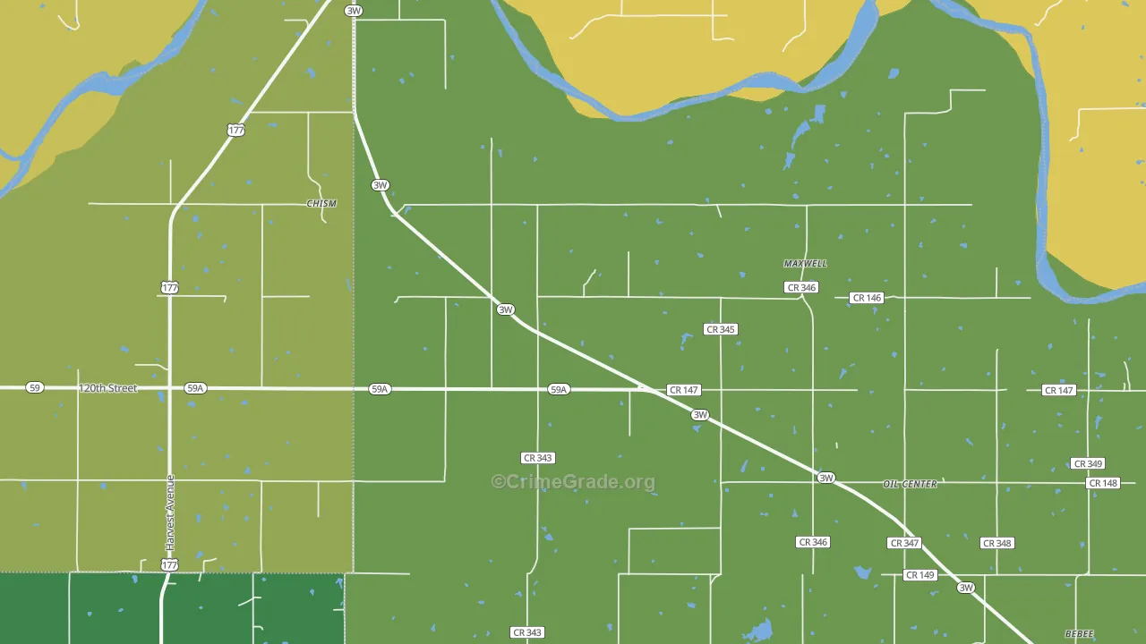 Maxwell, OK Map of Burglary Rates