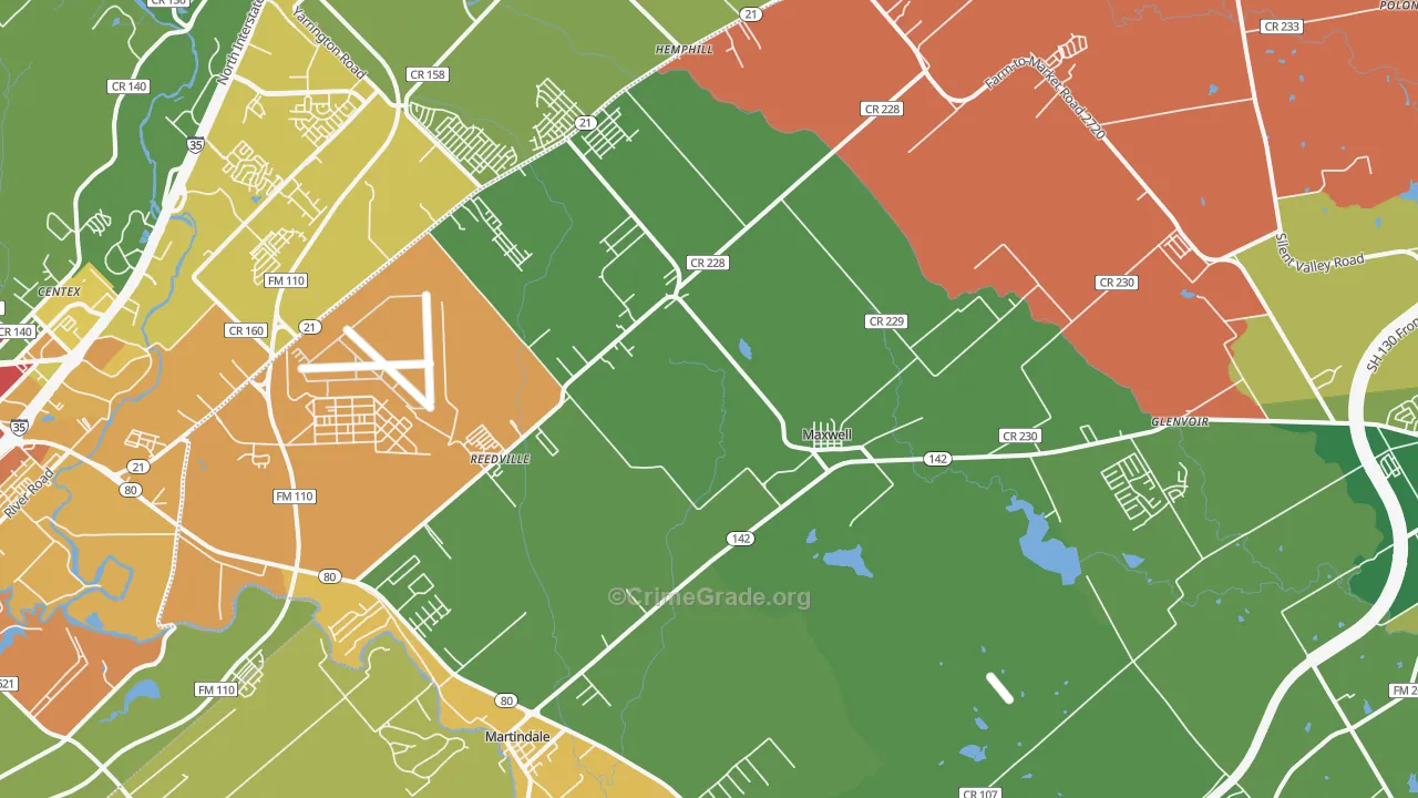 Maxwell, TX Map of Burglary Rates