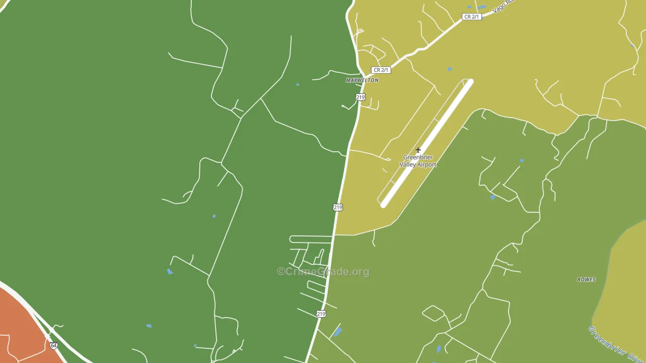 Maxwelton, WV Map of Burglary Rates
