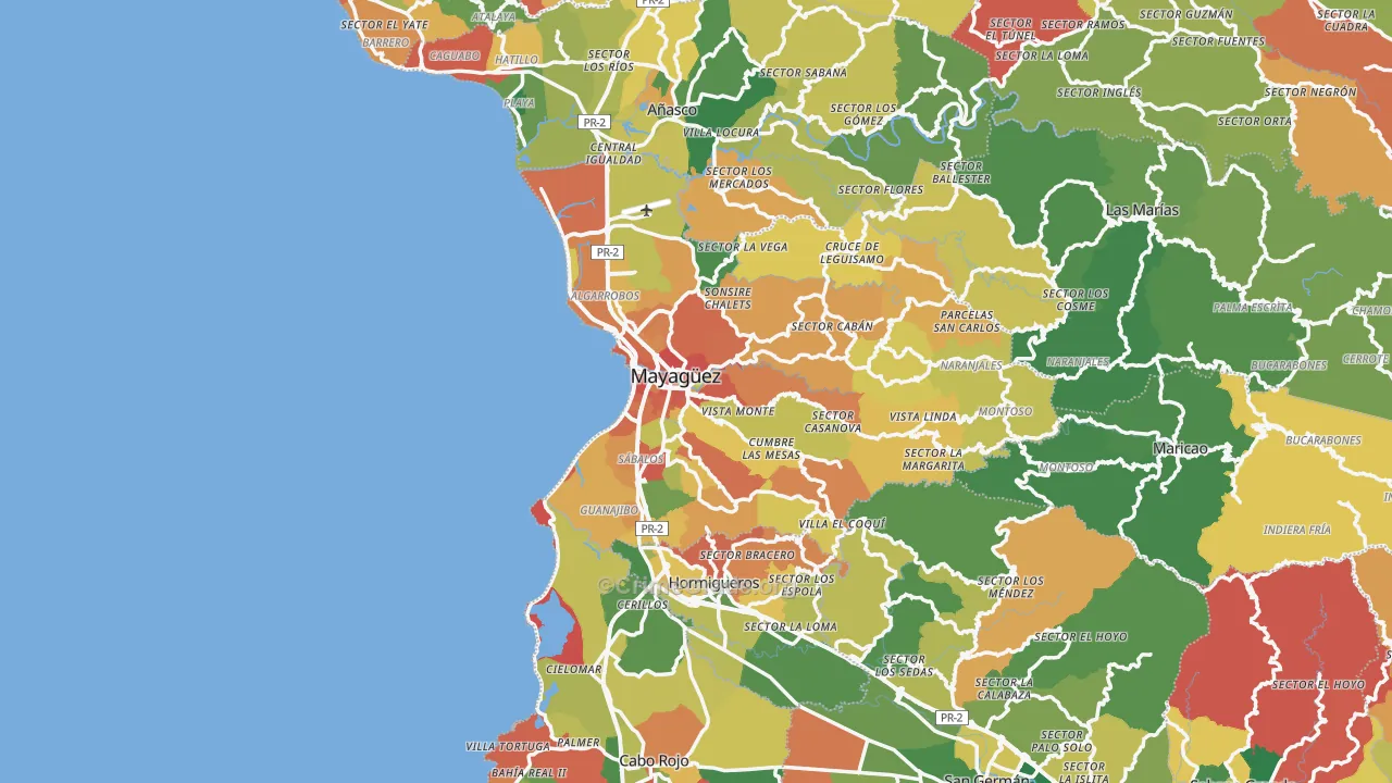 Mayaguez Municipio, PR Map of Burglary Rates