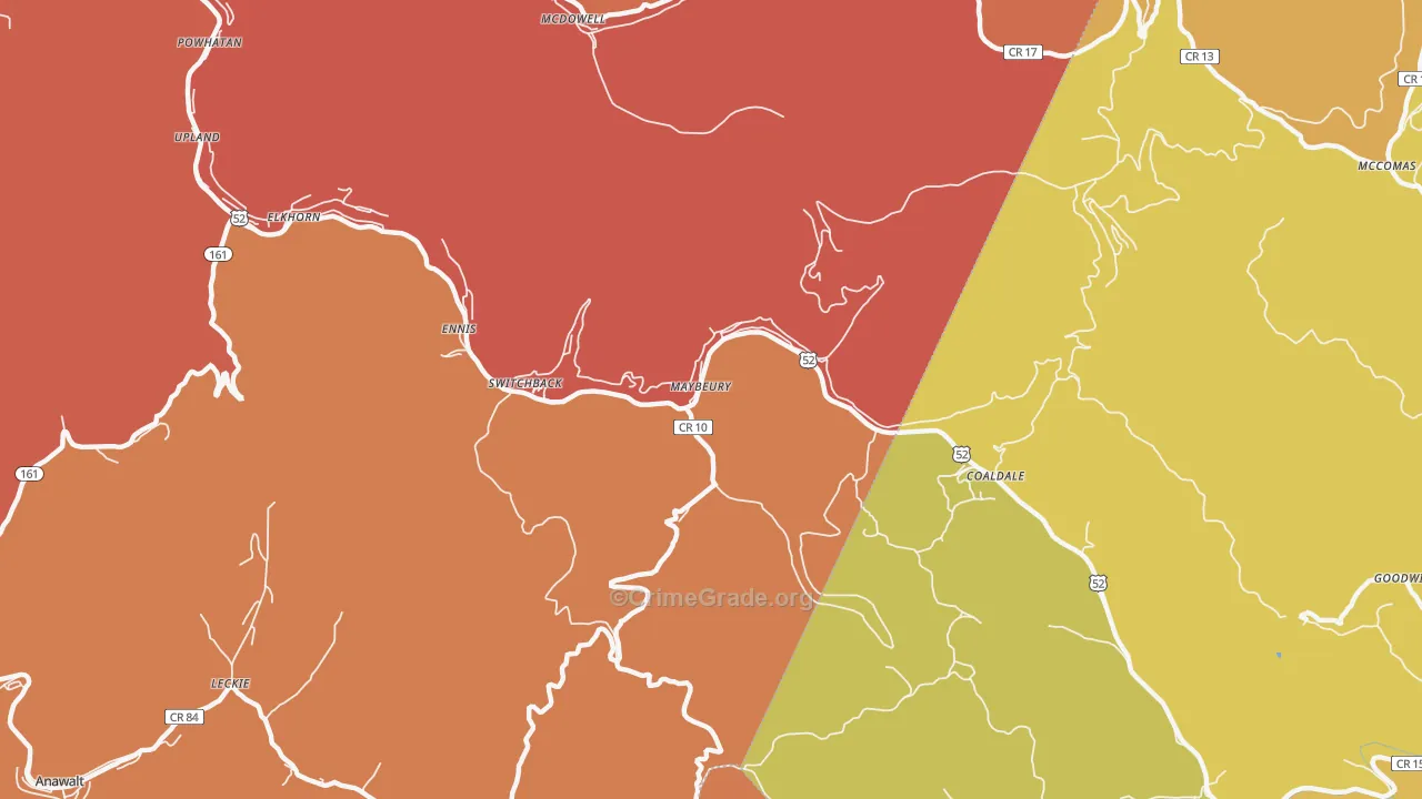 Maybeury, WV Map of Burglary Rates