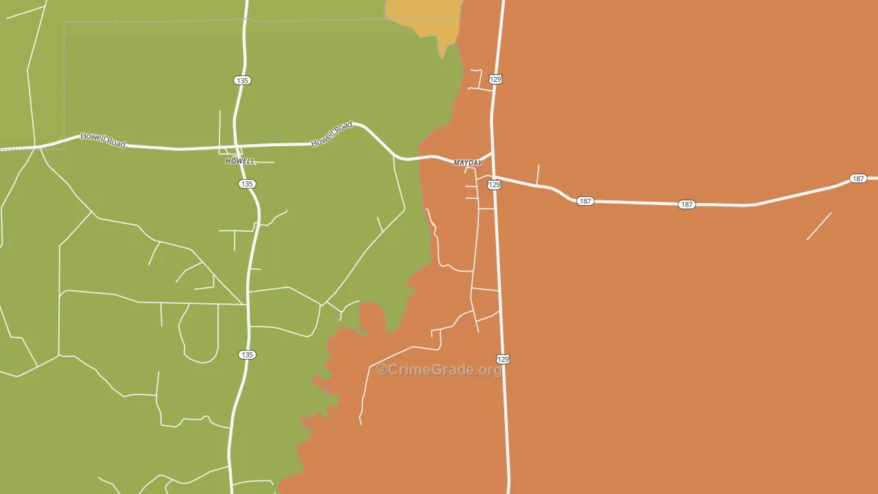 Mayday, GA Map of Burglary Rates