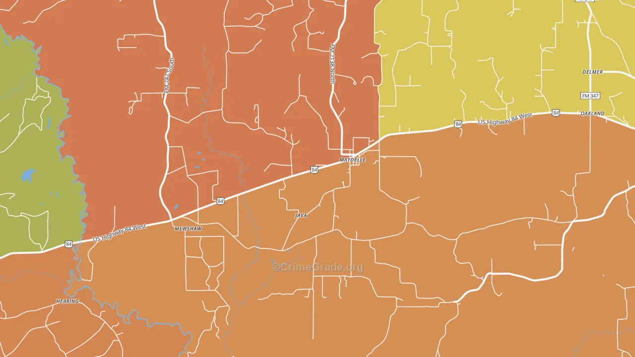 Maydelle, TX Map of Burglary Rates