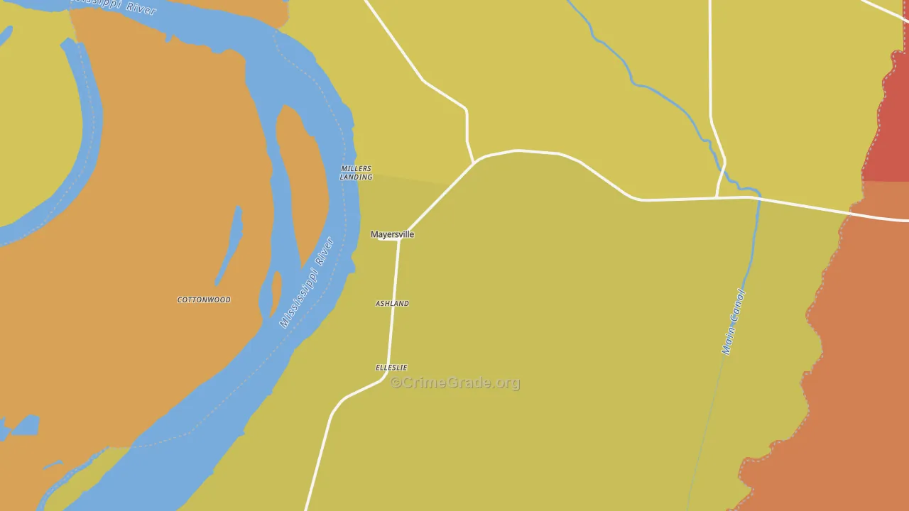 Mayersville, MS Map of Burglary Rates
