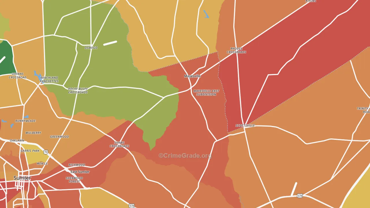 Mayesville, SC Map of Burglary Rates