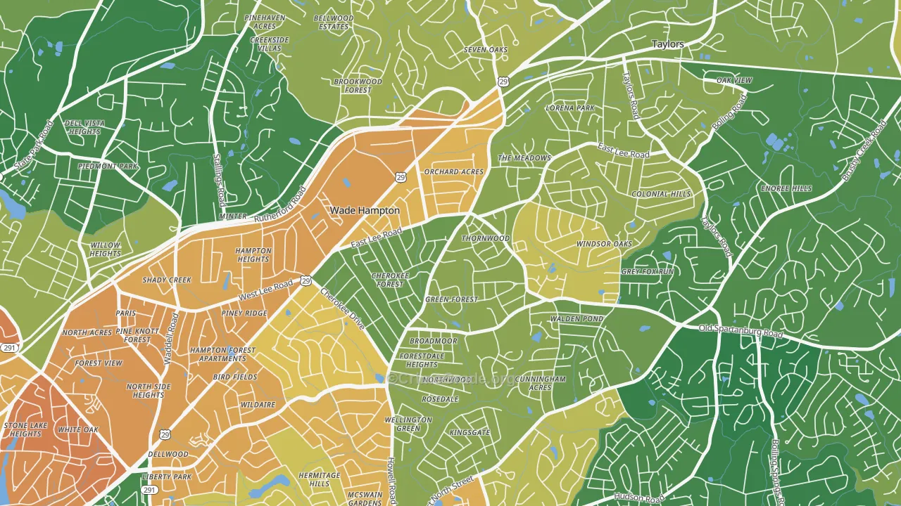 Mayfair Estates, Taylors, SC Map of Burglary Rates