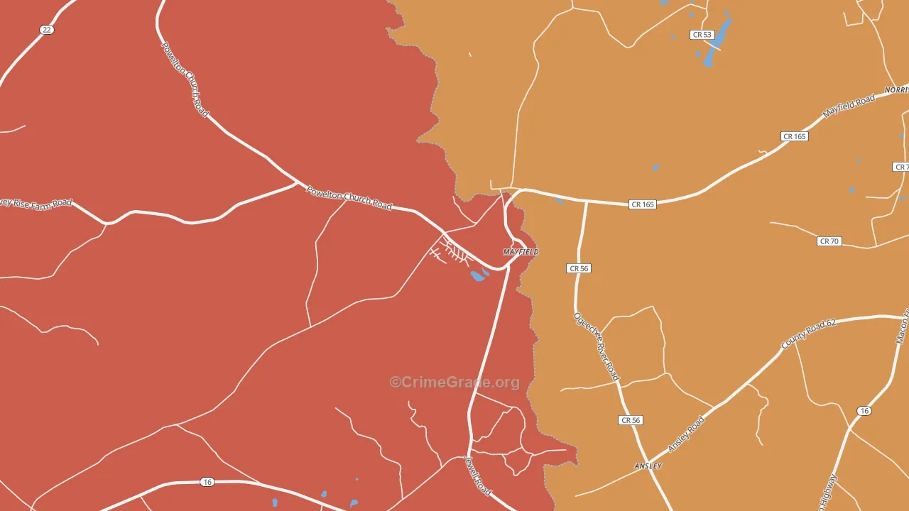 Mayfield, GA Map of Burglary Rates