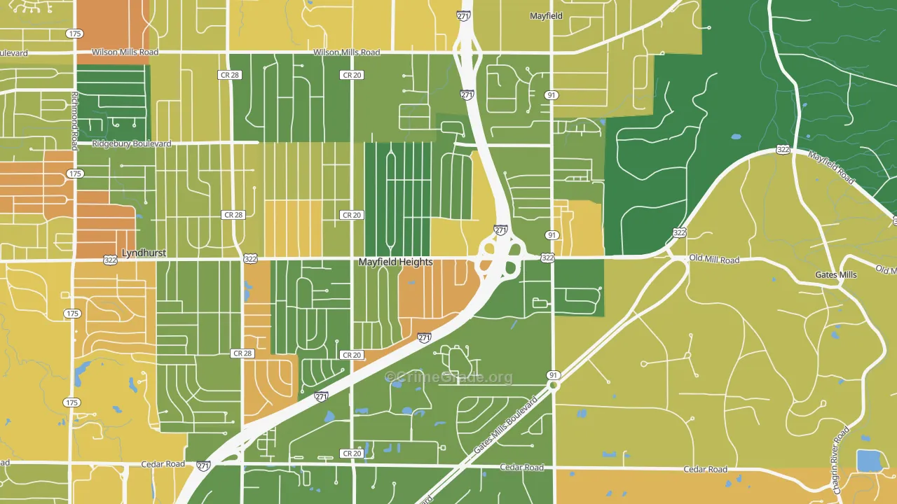 Mayfield Heights, OH Map of Burglary Rates
