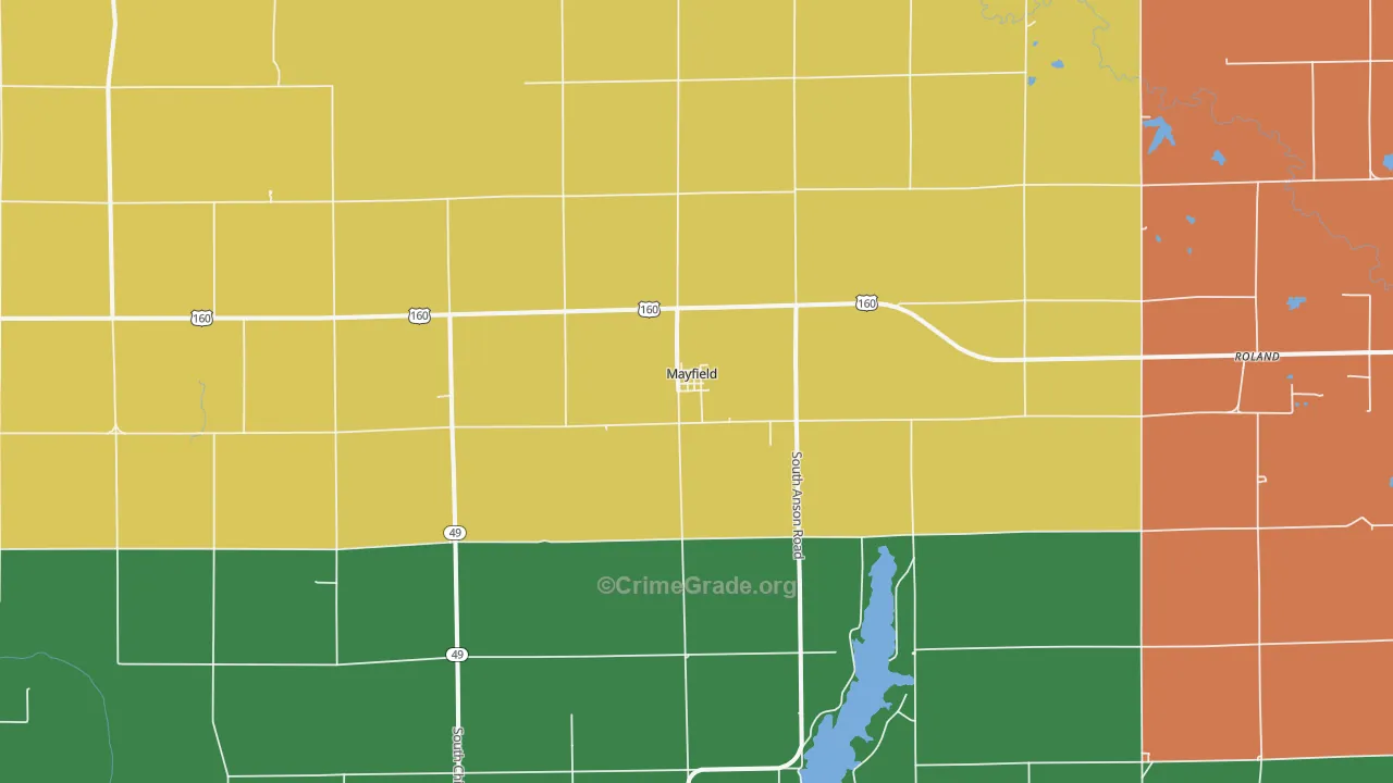 Mayfield, KS Map of Burglary Rates