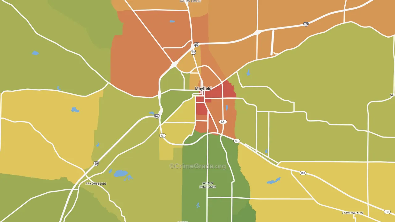 Mayfield, KY Map of Burglary Rates