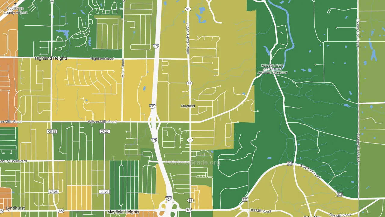Mayfield, OH Map of Burglary Rates