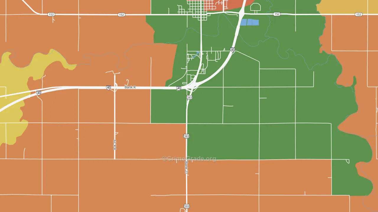 Mayfield, OK Map of Burglary Rates