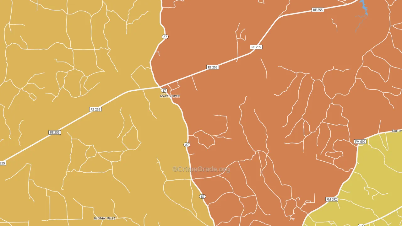 Mayflower, TX Map of Burglary Rates