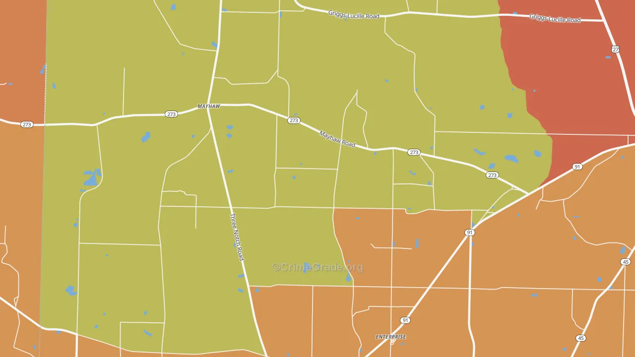 Mayhaw, GA Map of Burglary Rates