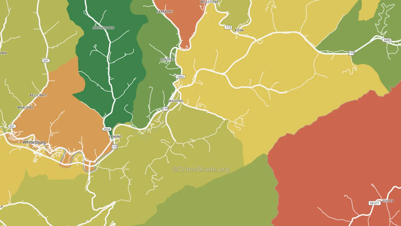 Mayking, KY Map of Burglary Rates