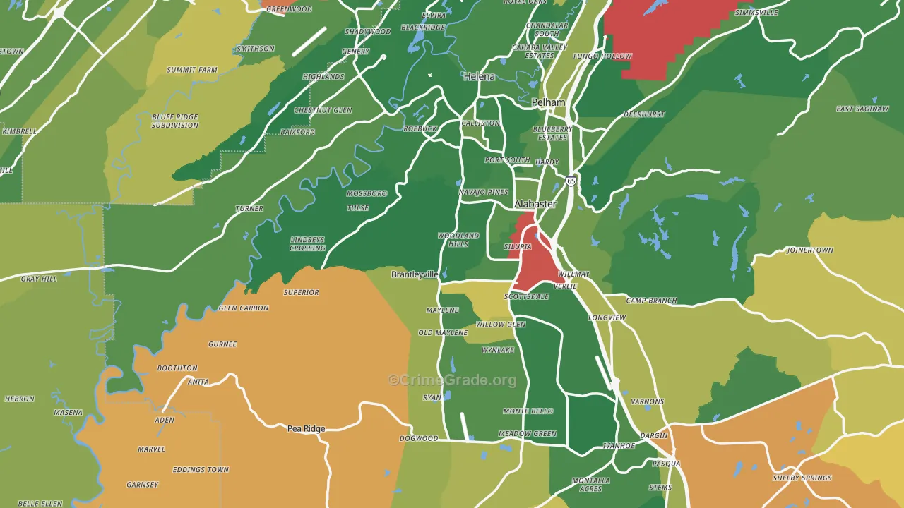 Maylene, AL Map of Burglary Rates