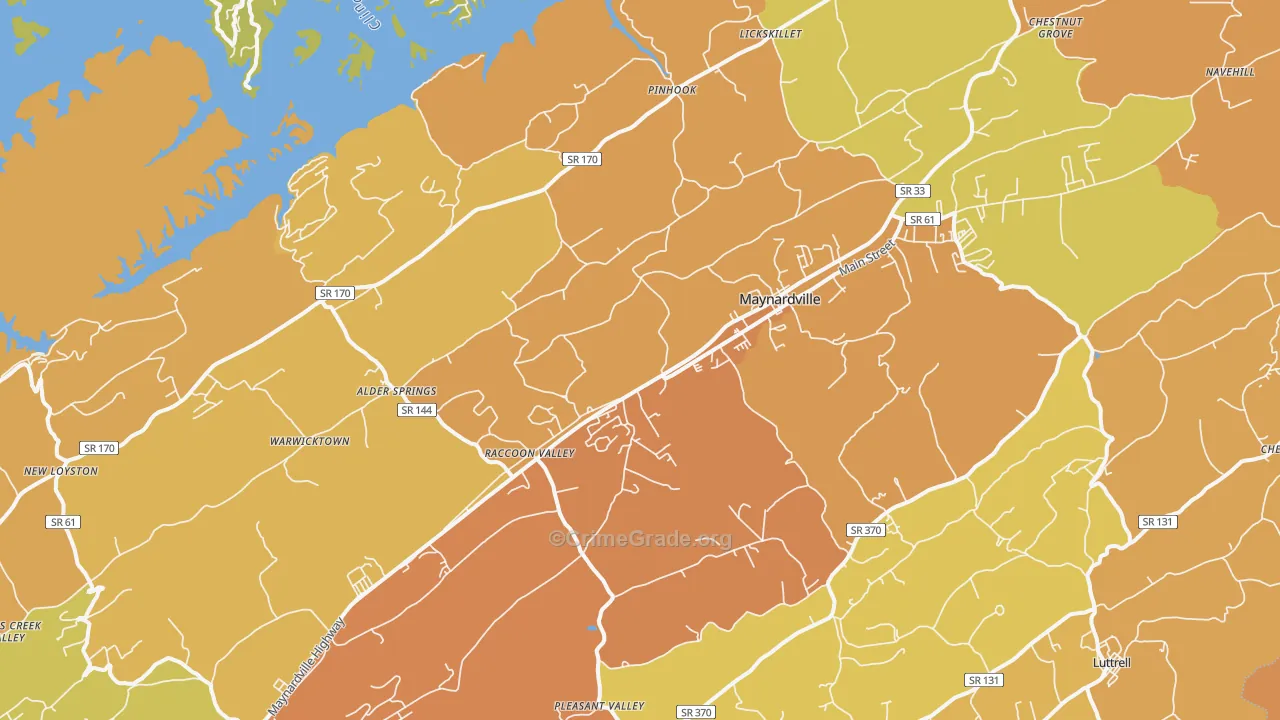Maynardville, TN Map of Burglary Rates