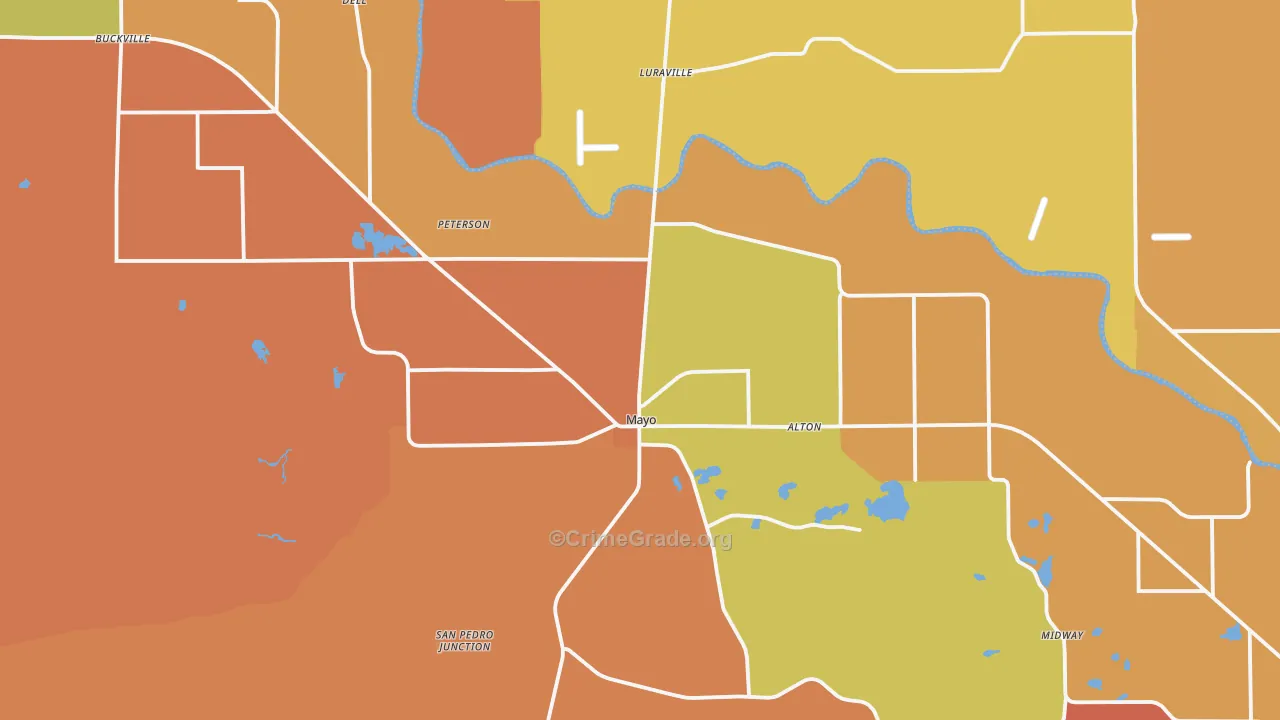 Mayo, FL Map of Burglary Rates