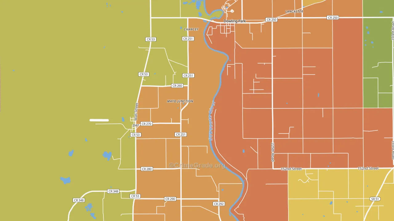 Mayo Junction, FL Map of Burglary Rates