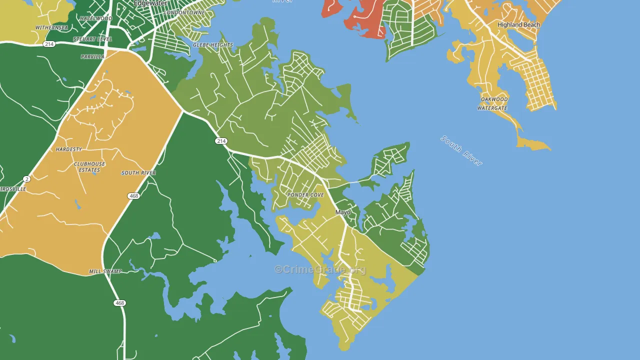 Mayo, MD Map of Burglary Rates