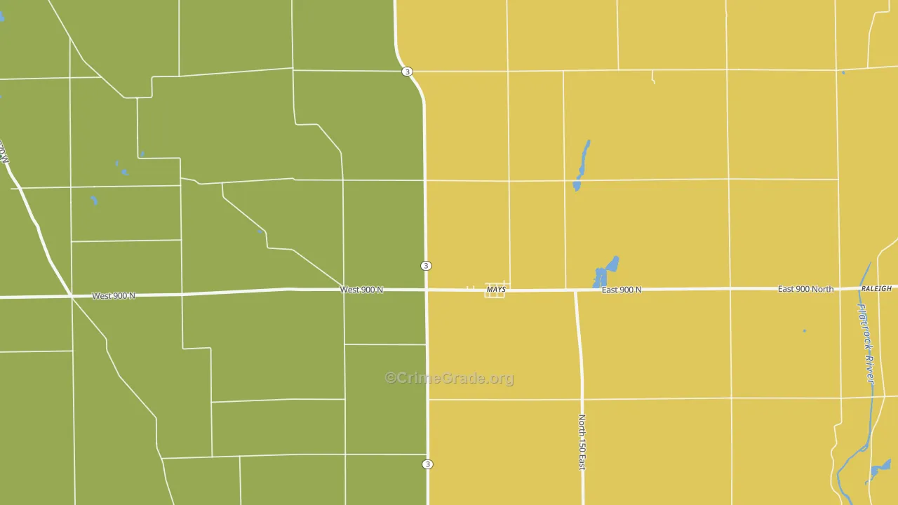 Mays, IN Map of Burglary Rates
