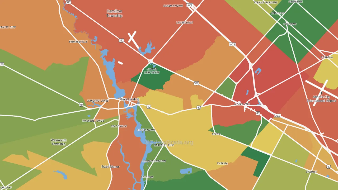 Mays Landing, NJ Map of Burglary Rates