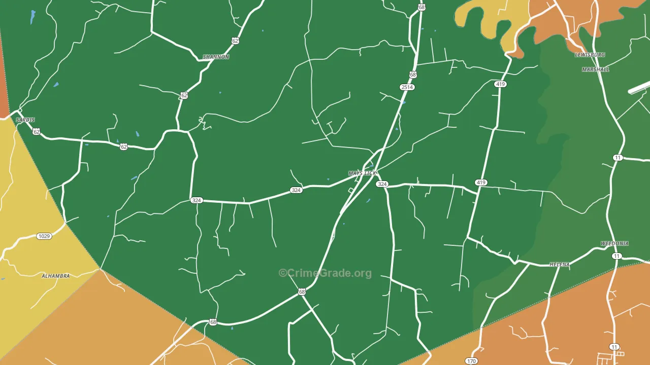 Mays Lick, KY Map of Burglary Rates