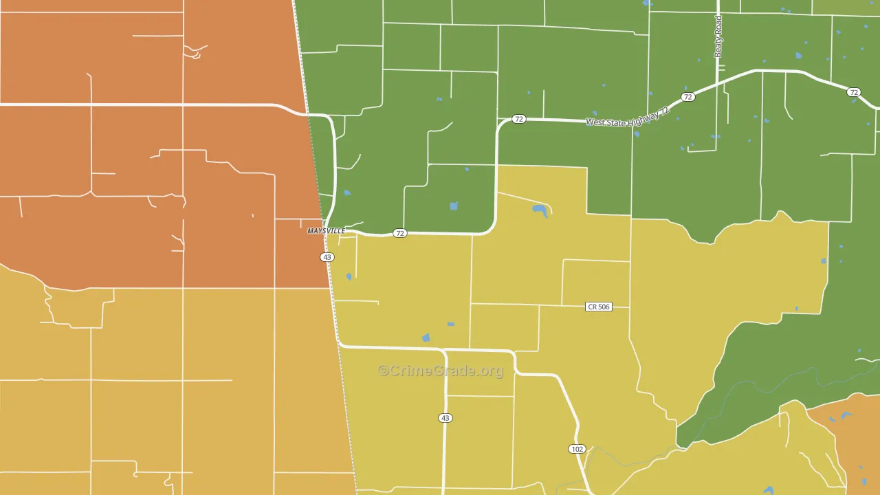 Maysville, AR Map of Burglary Rates