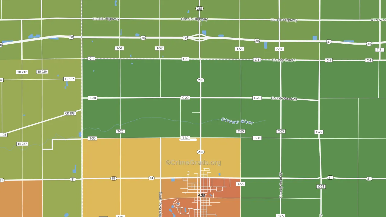 Maysville, OH Map of Burglary Rates