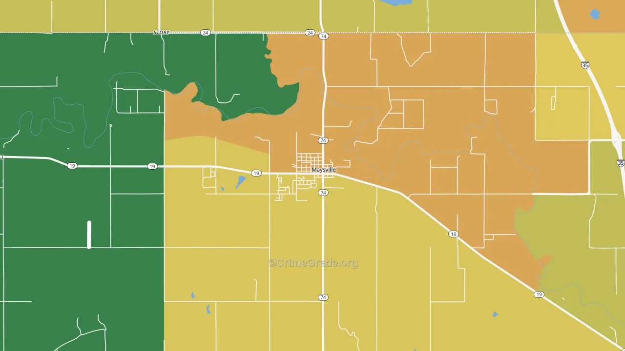 Maysville, OK Map of Burglary Rates