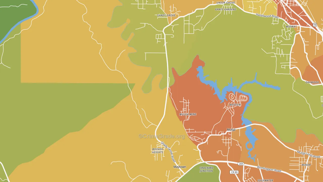 Maytown, AL Map of Burglary Rates