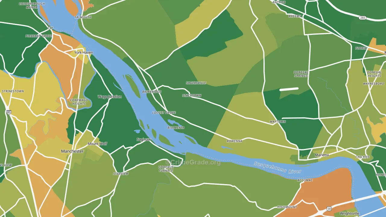 Maytown, PA Map of Burglary Rates