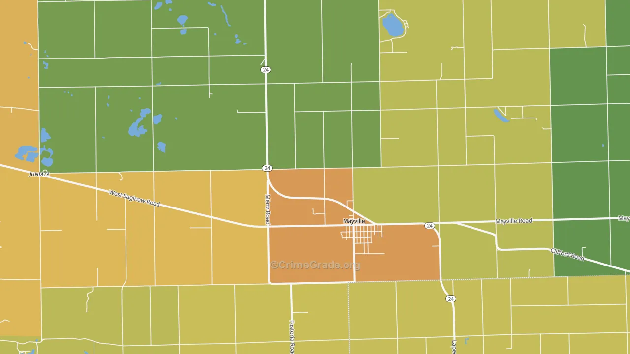 Mayville, MI Map of Burglary Rates