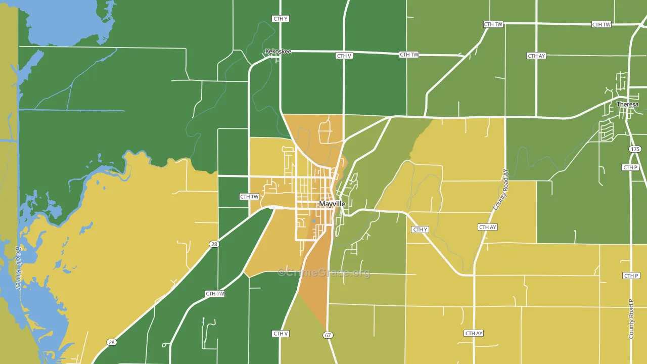 Mayville, WI Map of Burglary Rates