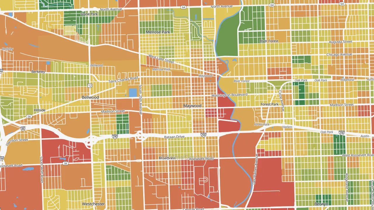 Maywood, IL Map of Burglary Rates