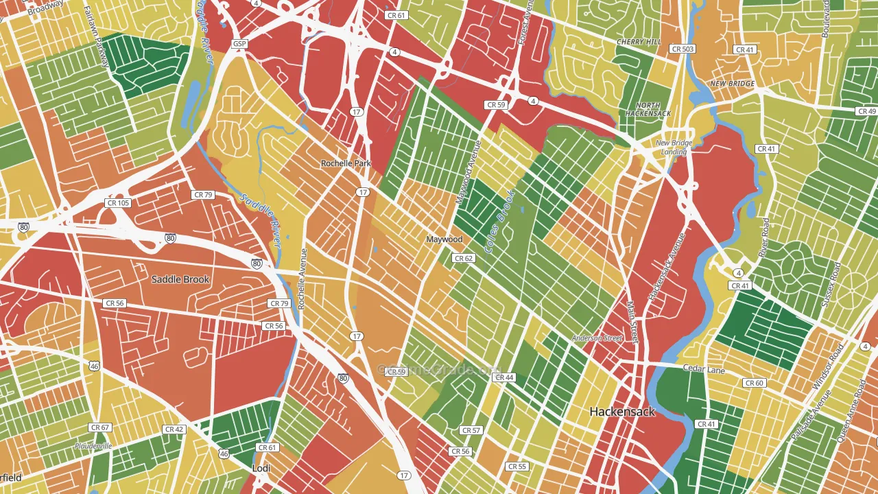 Maywood, NJ Map of Burglary Rates