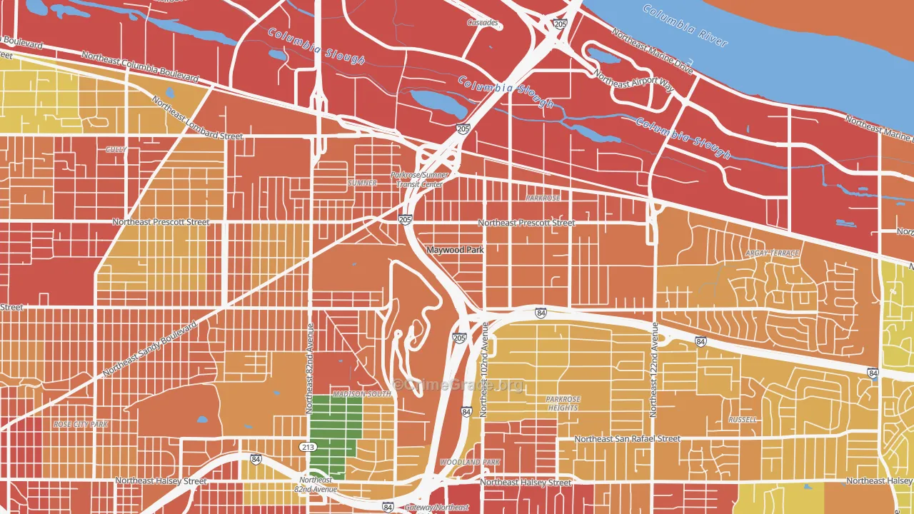 Maywood Park, OR Map of Burglary Rates