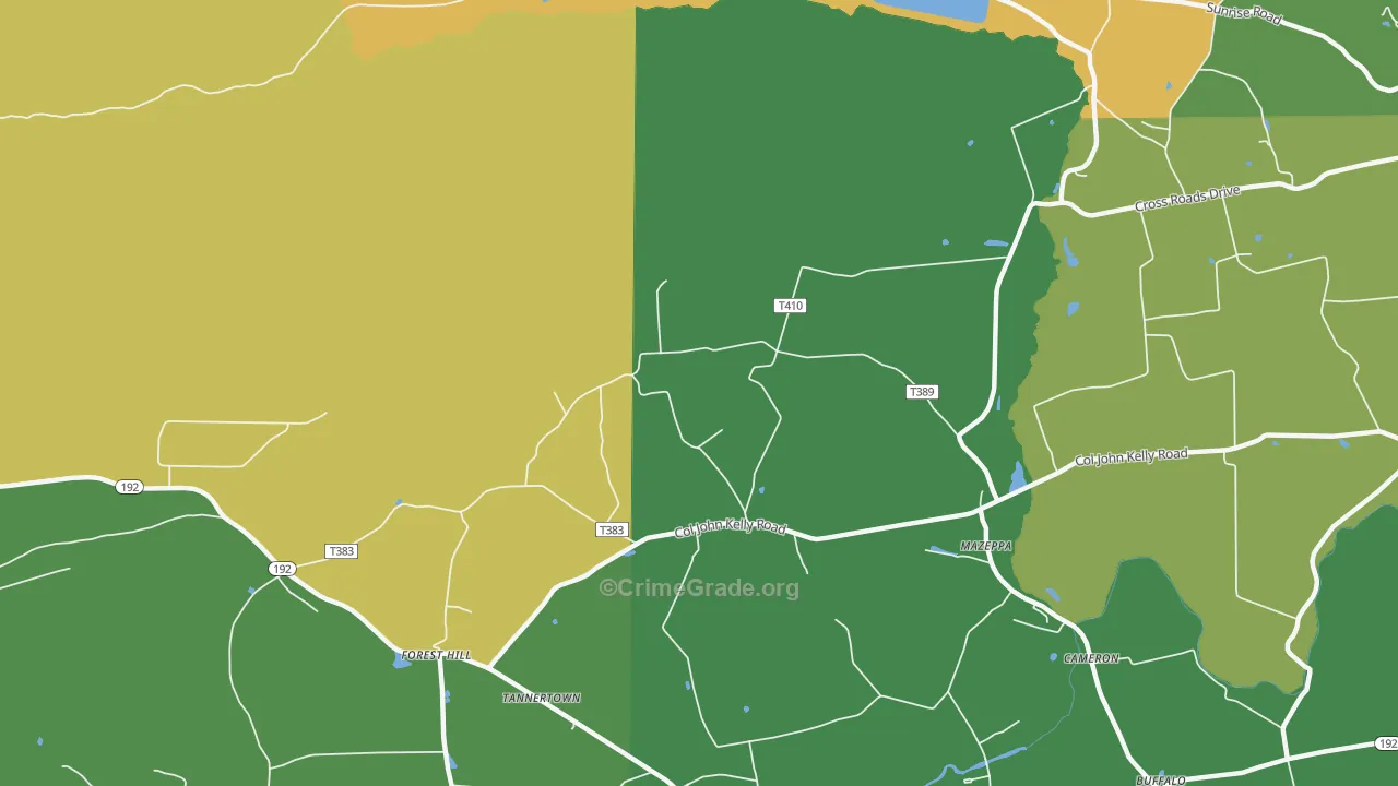 Mazeppa, PA Map of Burglary Rates