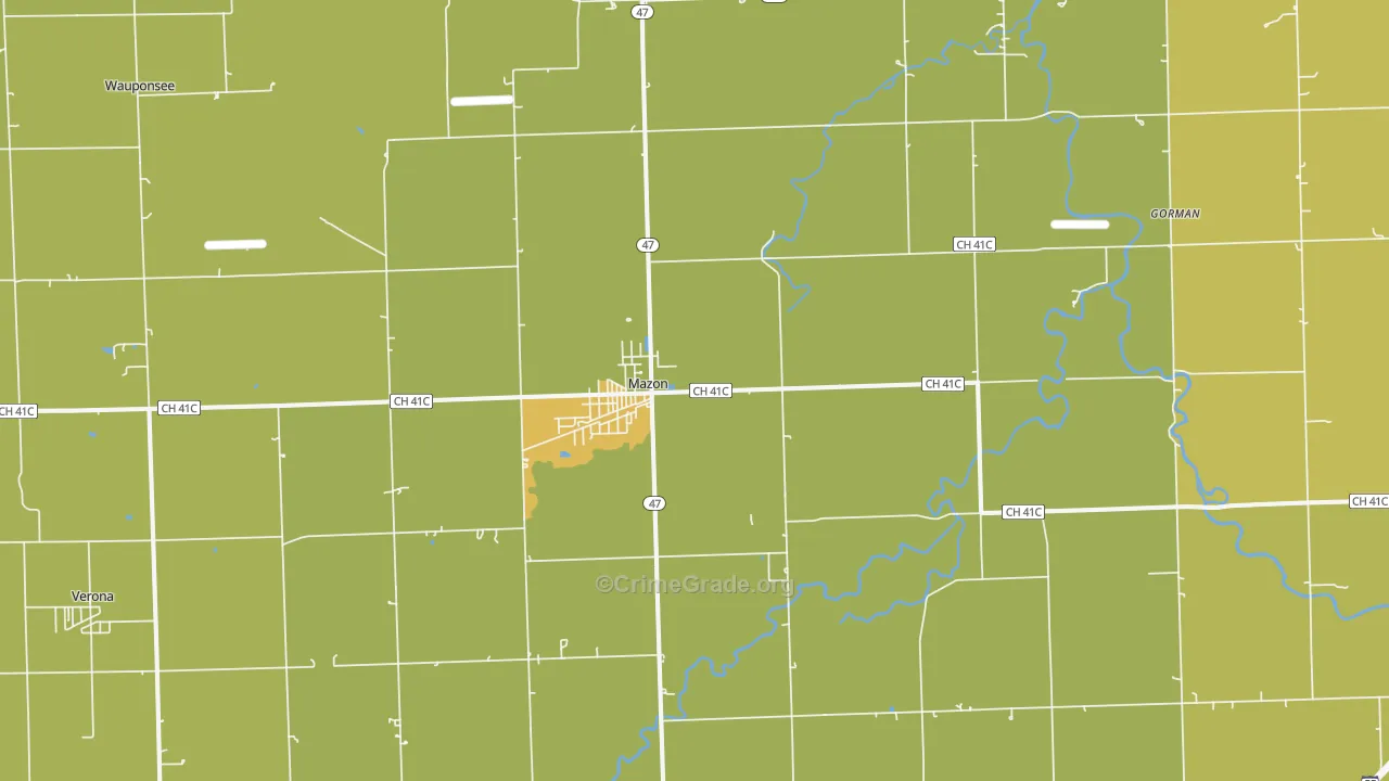 Mazon, IL Map of Burglary Rates