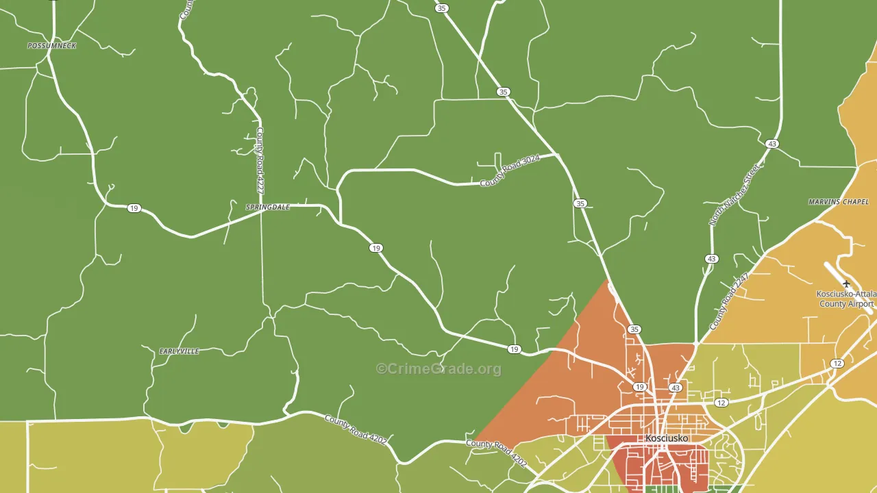 Mc Adams, MS Map of Burglary Rates