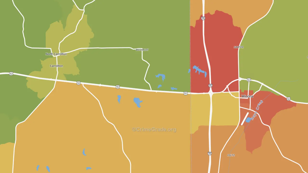 Mc Carley, MS Map of Burglary Rates