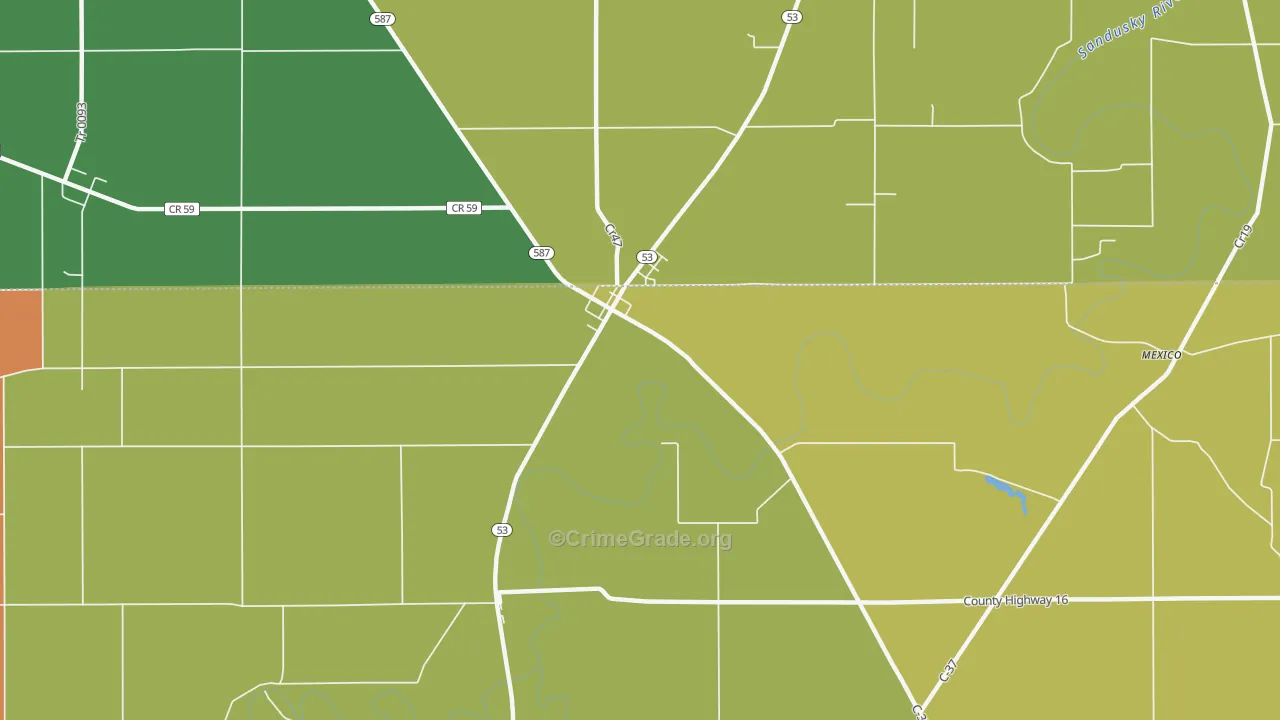 Mc Cutchenville, OH Map of Burglary Rates